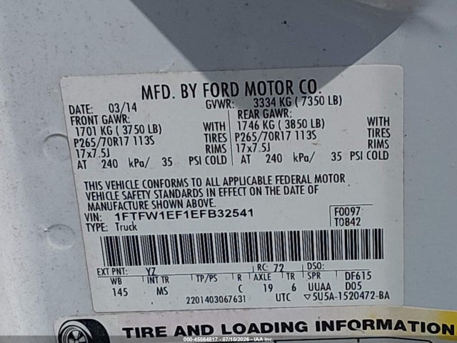 Aukcja sprzedaży 2014 Ford F-150 Xlt, vin: 1FTFW1EF1EFB32541, numer aukcji: 45564817
