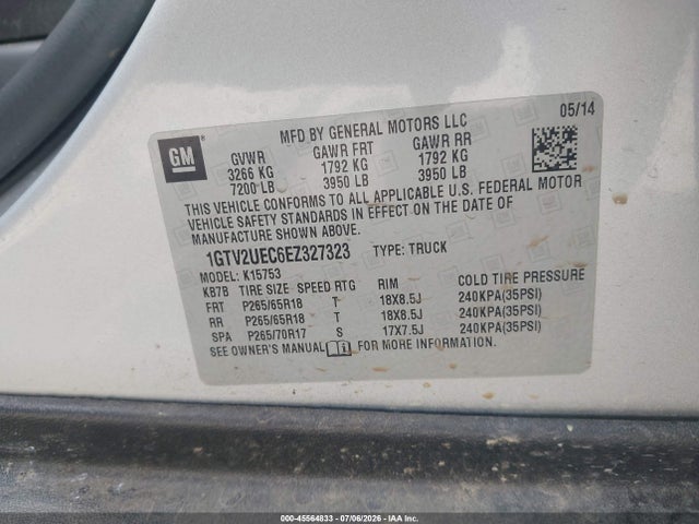 Продажа на аукционе авто 2014 Gmc Sierra 1500 Sle, vin: 1GTV2UEC6EZ327323, номер лота: 45564833