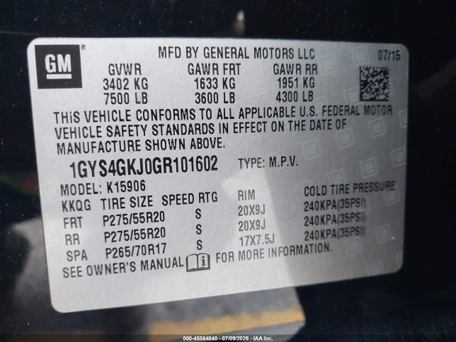 Продажа на аукционе авто 2016 Cadillac Escalade Esv Standard, vin: 1GYS4GKJ0GR101602, номер лота: 45564840