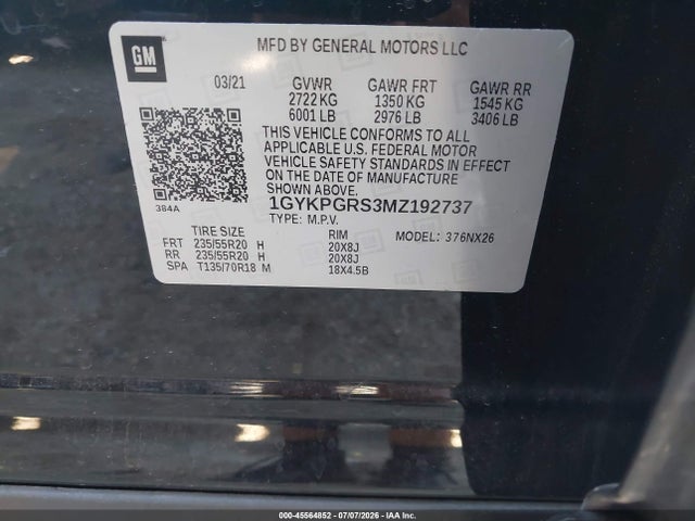 Продаж на аукціоні авто 2021 Cadillac Xt6 Awd Sport, vin: 1GYKPGRS3MZ192737, номер лоту: 45564852