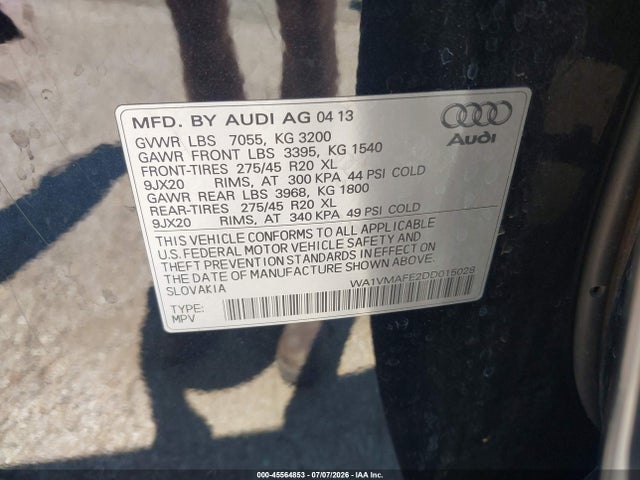 45564853 :رقم المزاد ، WA1VMAFE2DD015028 vin ، 2013 Audi Q7 3.0 Tdi Premium مزاد بيع