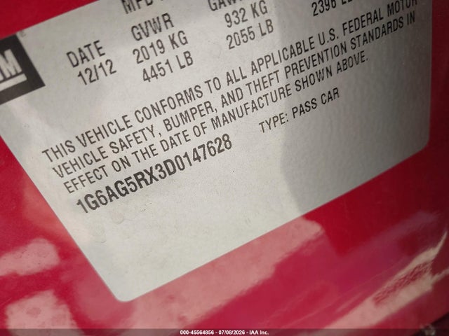 2013 Cadillac Ats Standard მანქანა იყიდება აუქციონზე, vin: 1G6AG5RX3D0147628, აუქციონის ნომერი: 45564856