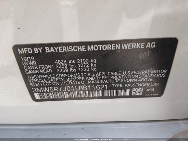 45564861 :رقم المزاد ، 3MW5R7J01L8B11621 vin ، 2020 Bmw 330i Xdrive مزاد بيع