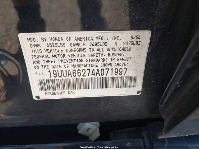 Aukcja sprzedaży 2004 Acura Tl, vin: 19UUA66274A071997, numer aukcji: 45564891