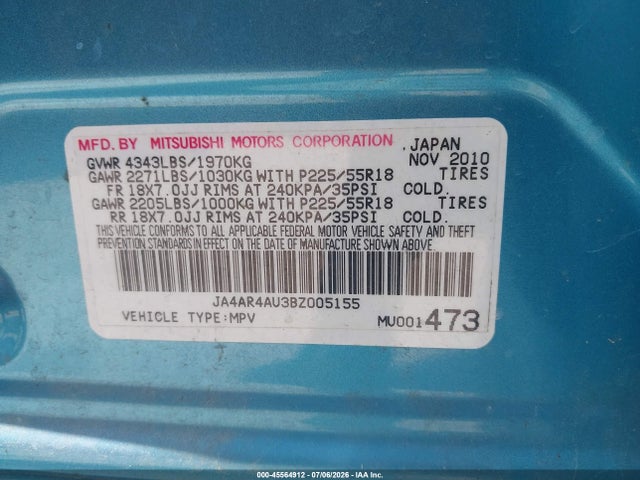 Aukcja sprzedaży 2011 Mitsubishi Outlander Sport Se, vin: JA4AR4AU3BZ005155, numer aukcji: 45564912