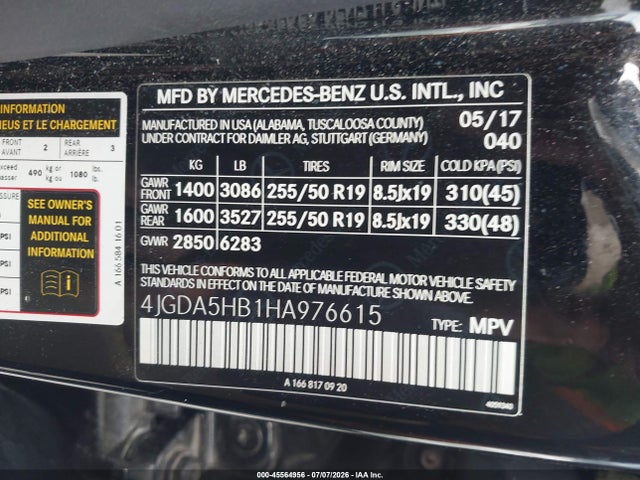 Продажа на аукционе авто 2017 Mercedes-benz Gle 350 4matic, vin: 4JGDA5HB1HA976615, номер лота: 45564956