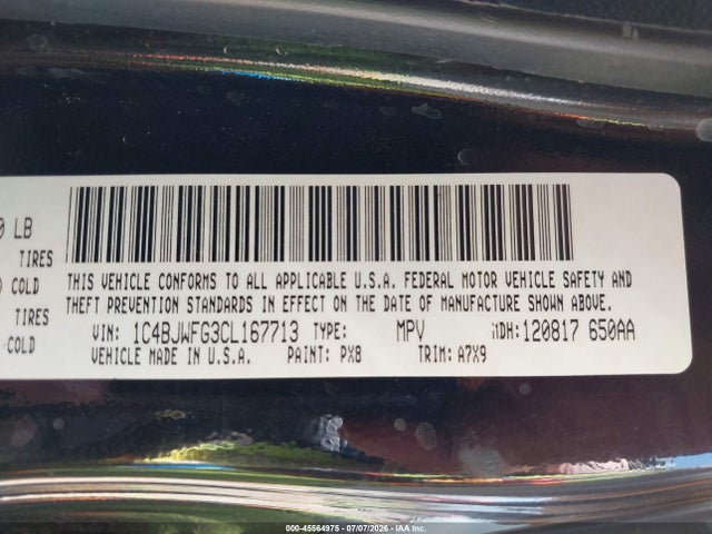 2012 Jeep Wrangler Unlimited Rubicon მანქანა იყიდება აუქციონზე, vin: 1C4BJWFG3CL167713, აუქციონის ნომერი: 45564975