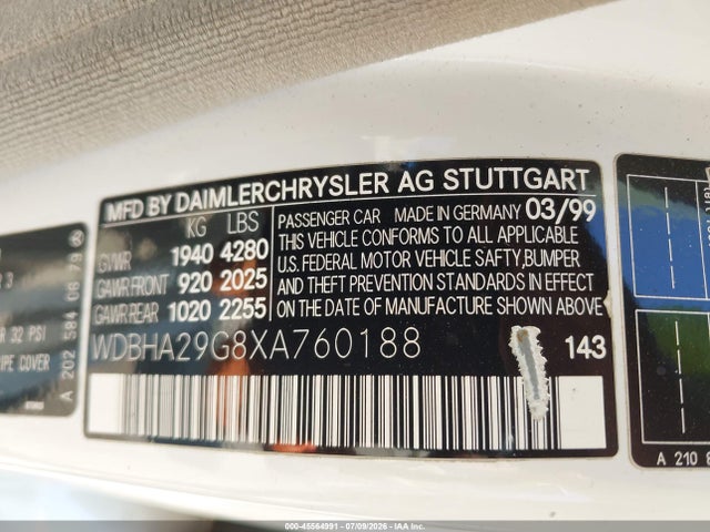 Aukcja sprzedaży 1999 Mercedes-benz C 280, vin: WDBHA29G8XA760188, numer aukcji: 45564991
