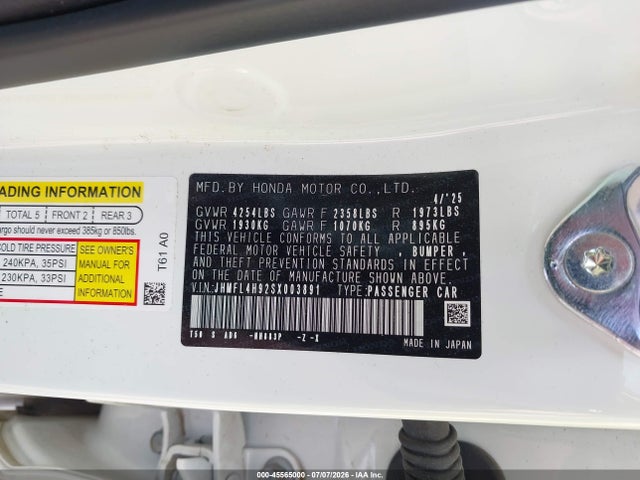 Продаж на аукціоні авто 2025 Honda Civic Hybrid Sport Touring, vin: JHMFL4H92SX003891, номер лоту: 45565000