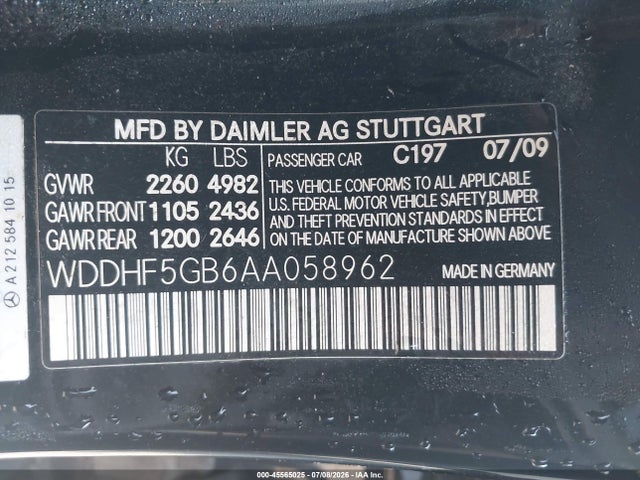 Продажа на аукционе авто 2010 Mercedes-benz E 350, vin: WDDHF5GB6AA058962, номер лота: 45565025