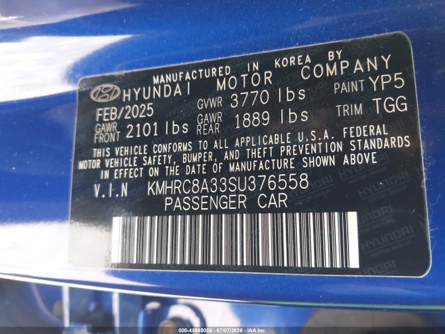 45565056 :رقم المزاد ، KMHRC8A33SU376558 vin ، 2025 Hyundai Venue Sel مزاد بيع