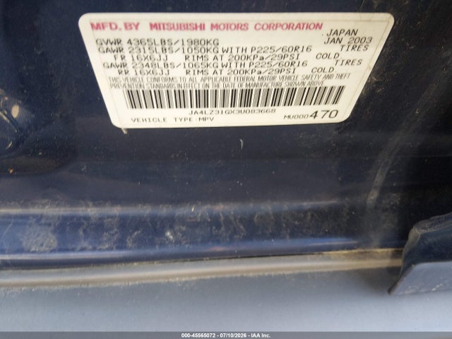 Aukcja sprzedaży 2003 Mitsubishi Outlander Ls, vin: JA4LZ31GX3U083668, numer aukcji: 45565072