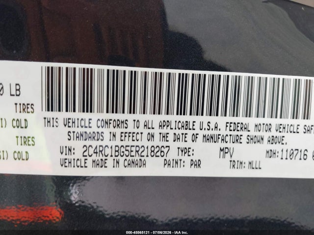 Продаж на аукціоні авто 2014 Chrysler Town & Country Touring, vin: 2C4RC1BG5ER218267, номер лоту: 45565121