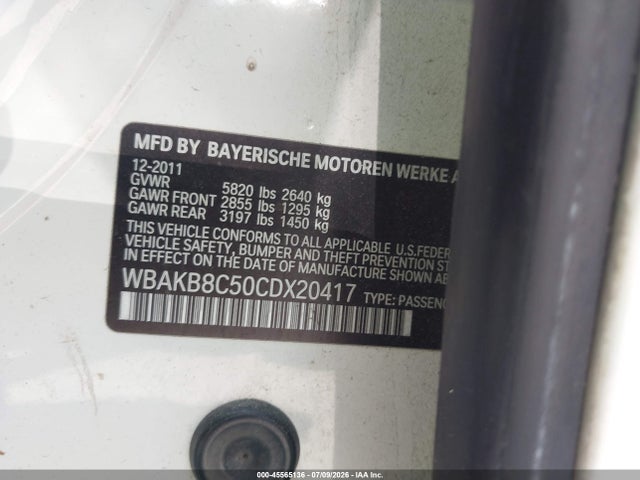 45565136 :رقم المزاد ، WBAKB8C50CDX20417 vin ، 2012 Bmw 750li مزاد بيع