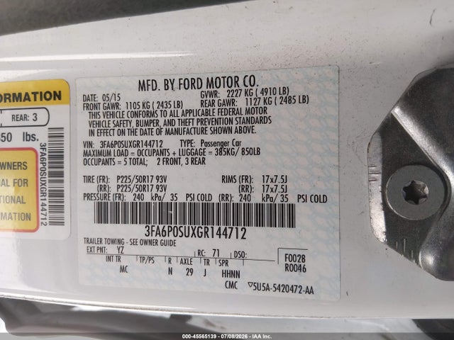 Ford Fusion Energi Titanium 2016 3FA6P0SUXGR144712 Image 9
