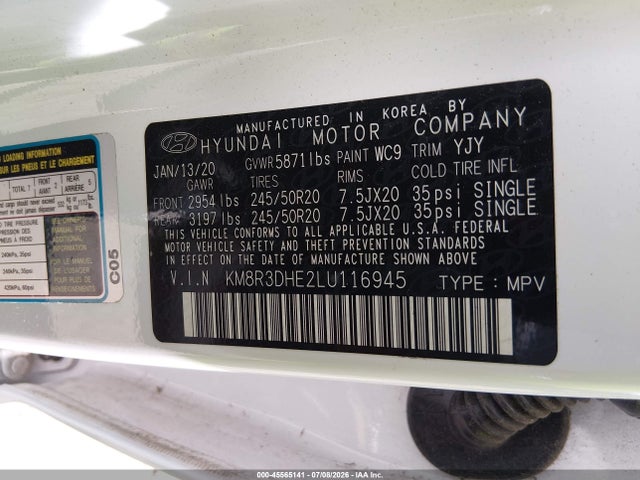 Продажа на аукционе авто 2020 Hyundai Palisade Sel, vin: KM8R3DHE2LU116945, номер лота: 45565141