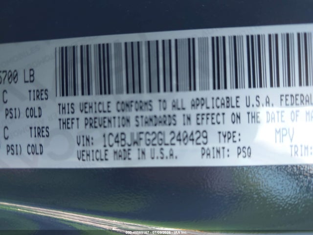 2016 Jeep Wrangler Unlimited Rubicon მანქანა იყიდება აუქციონზე, vin: 1C4BJWFG2GL240429, აუქციონის ნომერი: 45565167