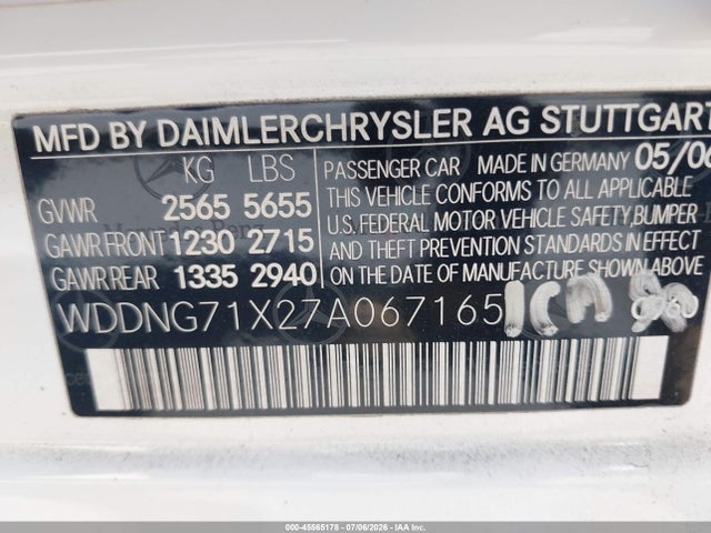 45565178 :رقم المزاد ، WDDNG71X27A067165 vin ، 2007 Mercedes-benz S 550 مزاد بيع