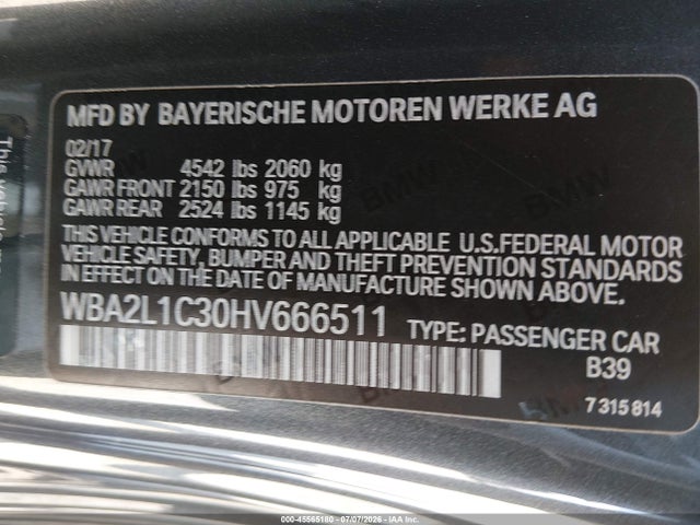Продажа на аукционе авто 2017 Bmw M240i, vin: WBA2L1C30HV666511, номер лота: 45565180