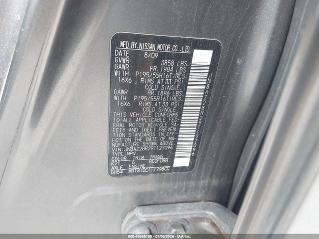 Aukcja sprzedaży 2009 Nissan Cube 1.8sl, vin: JN8AZ28R29T127096, numer aukcji: 45565189