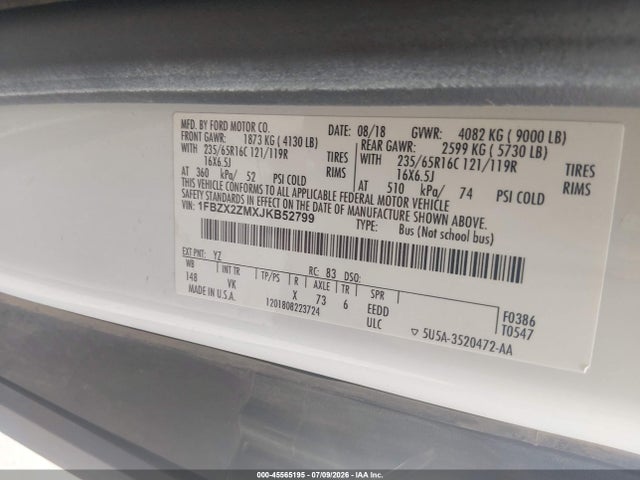 1FBZX2ZMXJKB52799 Ford Transit-350 Xl/xlt