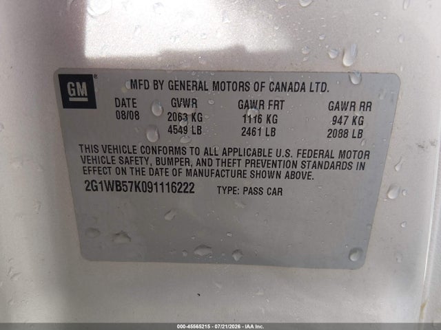 Auction sale of the 2009 Chevrolet Impala Ls, vin: 2G1WB57K091116222, lot number: 45565215