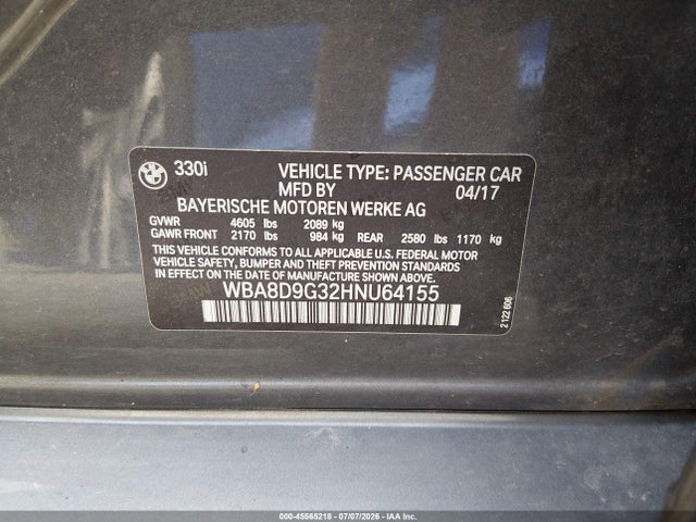 45565218 :رقم المزاد ، WBA8D9G32HNU64155 vin ، 2017 Bmw 330i Xdrive مزاد بيع