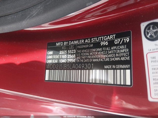 Aukcja sprzedaży 2020 Mercedes-benz Cls 450, vin: WDD2J5JB5LA049301, numer aukcji: 45565236