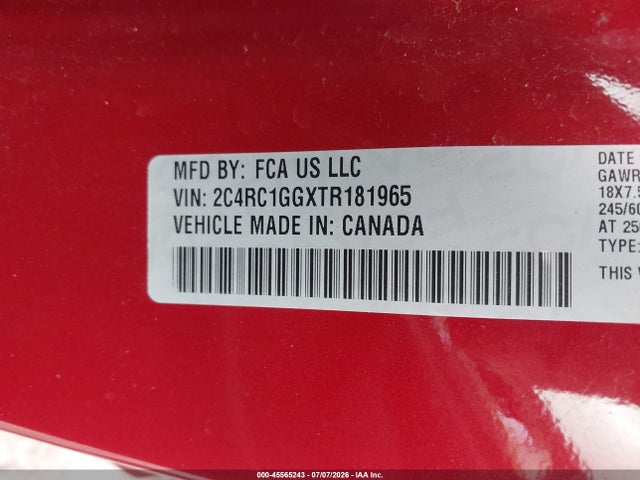 Продаж на аукціоні авто 2026 Chrysler Pacifica Limited, vin: 2C4RC1GGXTR181965, номер лоту: 45565243