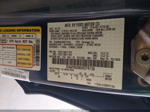 3FA6P0UU8JR279126 Ford Fusion Hybrid S