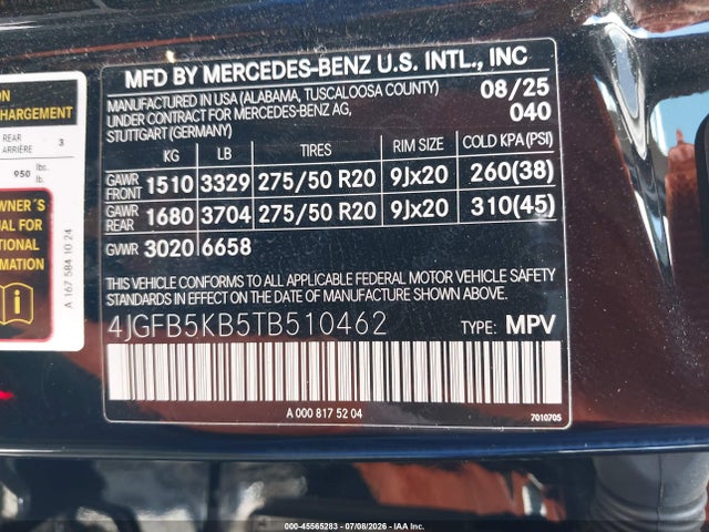 Aukcja sprzedaży 2026 Mercedes-benz Gle 450 4matic, vin: 4JGFB5KB5TB510462, numer aukcji: 45565283