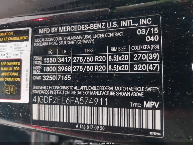 Aukcja sprzedaży 2015 Mercedes-benz Gl 350 Bluetec 4matic, vin: 4JGDF2EE6FA574911, numer aukcji: 45565293