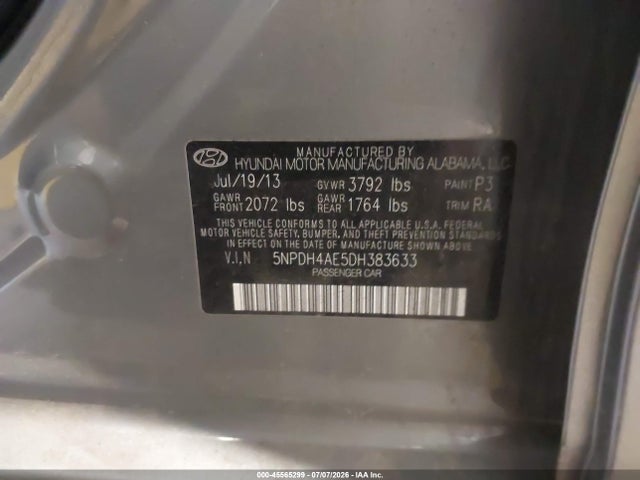 Продаж на аукціоні авто 2013 Hyundai Elantra Gls, vin: 5NPDH4AE5DH383633, номер лоту: 45565299