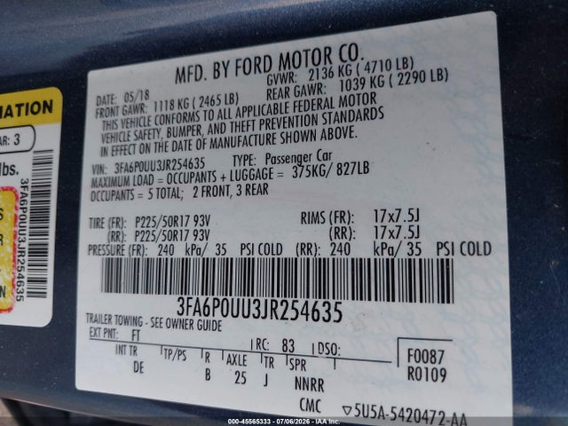 3FA6P0UU3JR254635 Ford Fusion Hybrid S