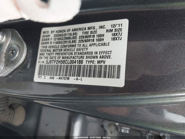 Продаж на аукціоні авто 2012 Honda Crosstour Ex-l, vin: 5J6TF2H58CL004186, номер лоту: 45565338