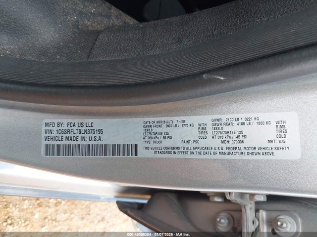 Aukcja sprzedaży 2020 Ram 1500 Rebel  4x4 5'7 Box, vin: 1C6SRFLT9LN375195, numer aukcji: 45565354