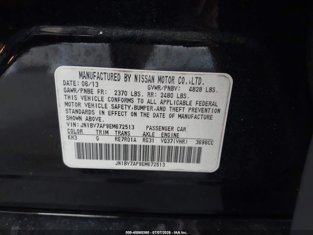 Aukcja sprzedaży 2014 Infiniti Q50 Premium, vin: JN1BV7AP9EM672513, numer aukcji: 45565360