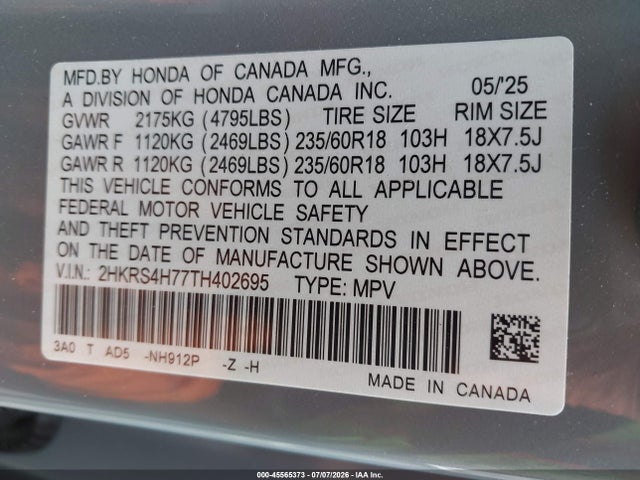 Honda Cr-v Ex-l Awd 2026 2HKRS4H77TH402695 Image 9