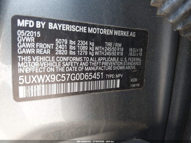 Продажа на аукционе авто 2016 Bmw X3 Xdrive28i, vin: 5UXWX9C57G0D65451, номер лота: 45565382