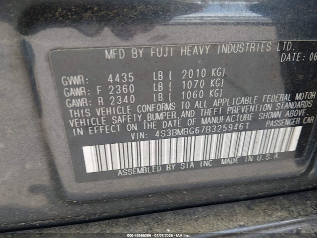 Продаж на аукціоні авто 2011 Subaru Legacy 2.5i Premium, vin: 4S3BMBG67B3259461, номер лоту: 45565386