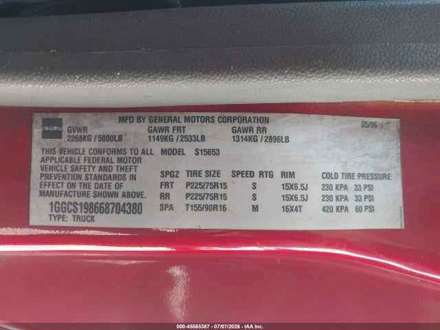 Продаж на аукціоні авто 2006 Isuzu I-280 S, vin: 1GGCS198668704380, номер лоту: 45565387