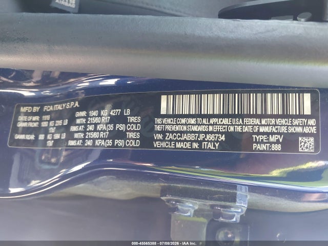 2018 Jeep Renegade Latitude Fwd მანქანა იყიდება აუქციონზე, vin: ZACCJABB7JPJ66734, აუქციონის ნომერი: 45565388