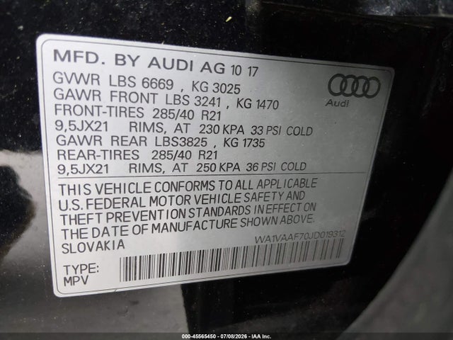 Audi Q7 3.0t Premium 2018 WA1VAAF70JD019312 Image 9