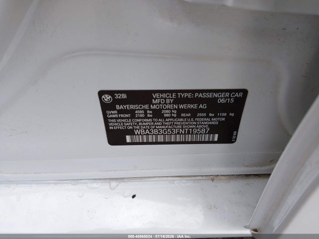 Aukcja sprzedaży 2015 Bmw 328i Xdrive, vin: WBA3B3G53FNT19587, numer aukcji: 45565524