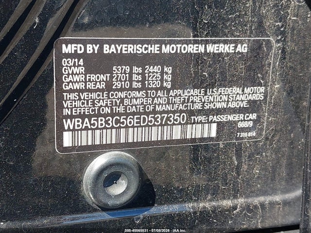 45565531 :رقم المزاد ، WBA5B3C56ED537350 vin ، 2014 Bmw 535i Xdrive مزاد بيع