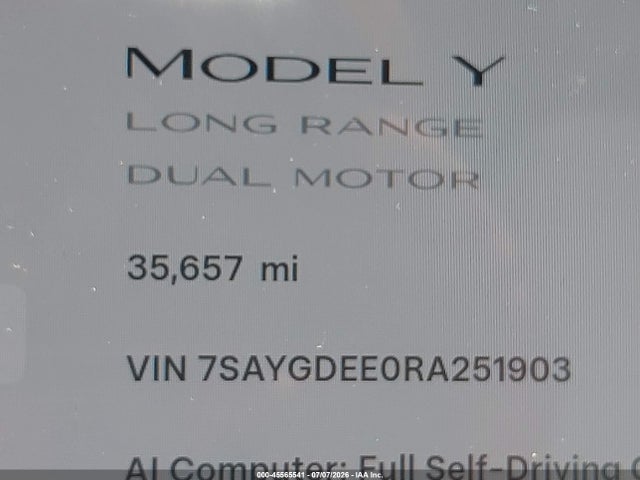Aukcja sprzedaży 2024 Tesla Model Y Long Range Dual Motor All-wheel Drive, vin: 7SAYGDEE0RA251903, numer aukcji: 45565541