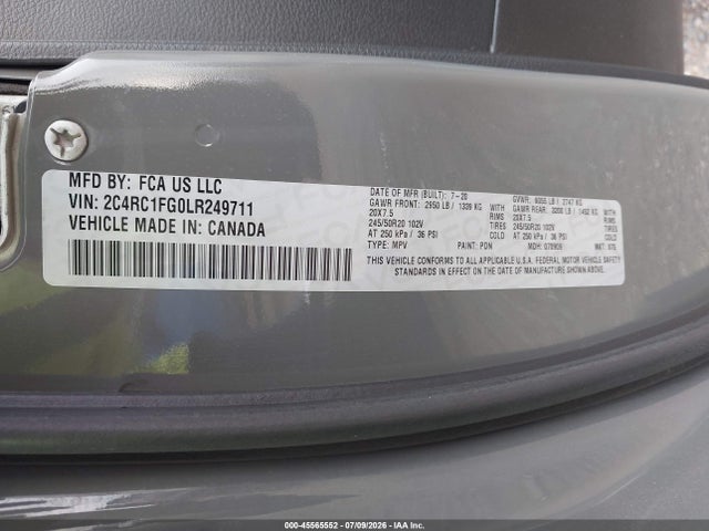 Aukcja sprzedaży 2020 Chrysler Pacifica Touring, vin: 2C4RC1FG0LR249711, numer aukcji: 45565552