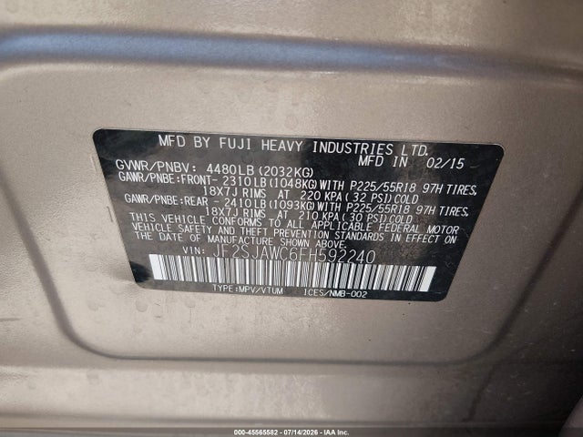 JF2SJAWC6FH592240 Subaru Forester 2.5i Touring