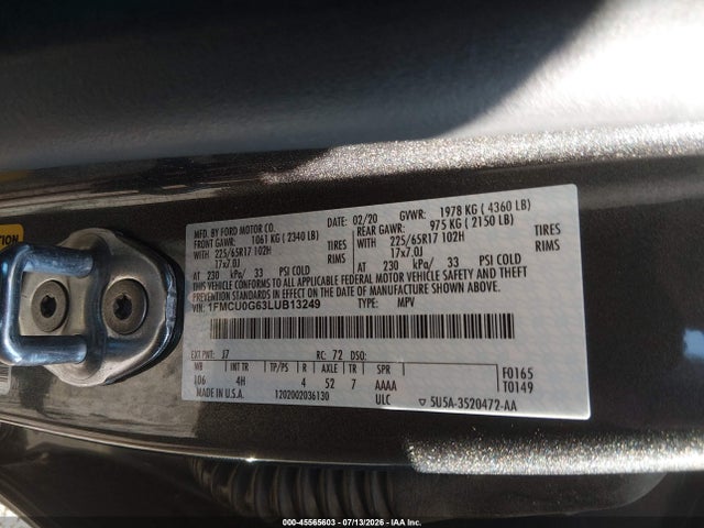 Aukcja sprzedaży 2020 Ford Escape Se, vin: 1FMCU0G63LUB13249, numer aukcji: 45565603