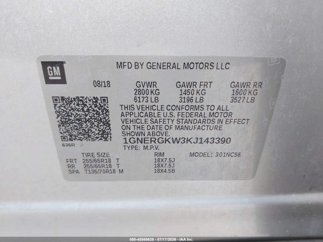 Продажа на аукционе авто 2019 Chevrolet Traverse 1lt, vin: 1GNERGKW3KJ143390, номер лота: 45565628